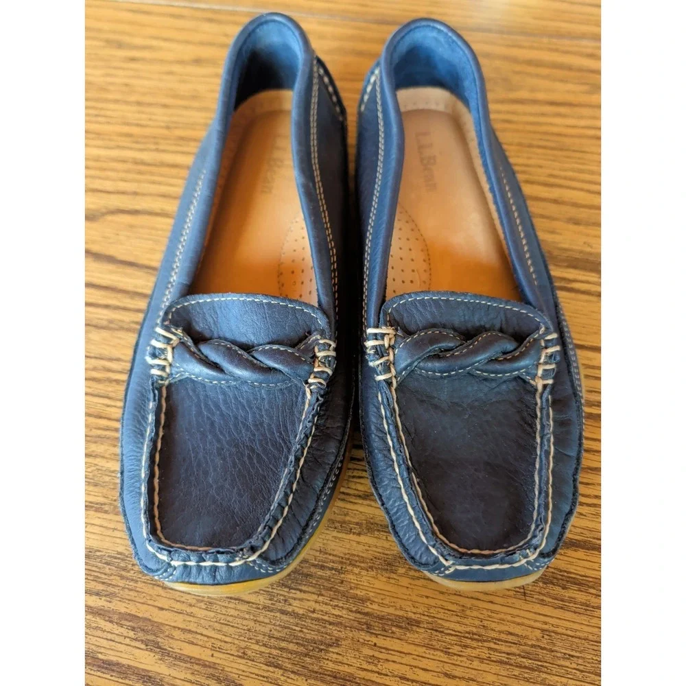 L. L. Bean Men's Blue Leather Slip on Loafer Casual Shoes OFQU2 Size 6.5 M
